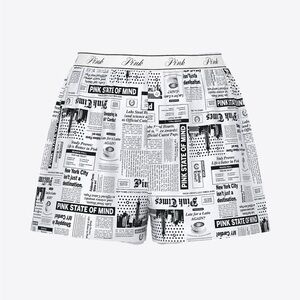 Pink-Newspaper Print Boxy Sleepy Shorts